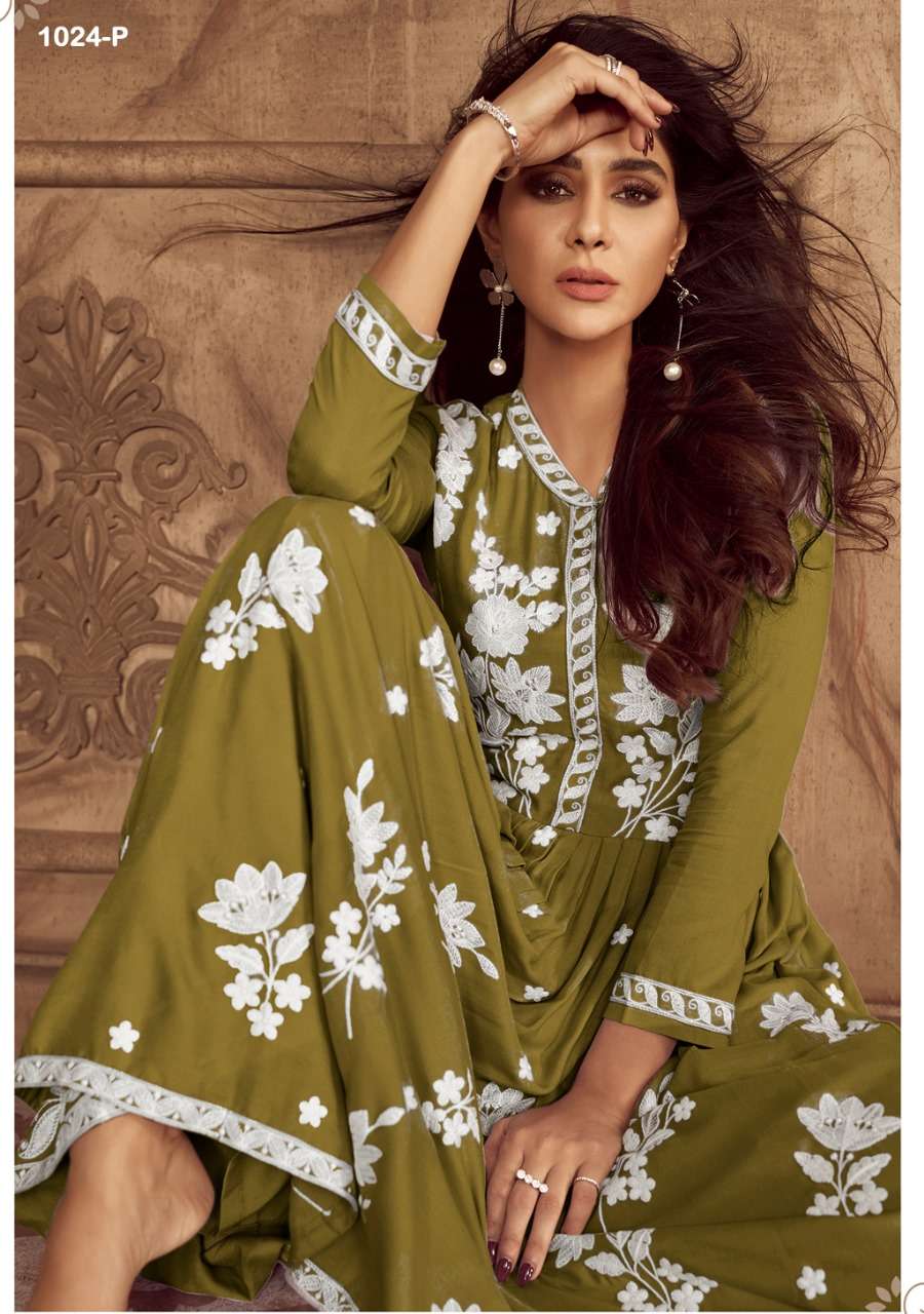 LAKHNAVI VOL 4 NEW COLOR HEAVY REYON LAKHNAWI WORK KURTI WITH PLAZZO AND DUPATTA BY S3FOREVER BRAND 1024 P C